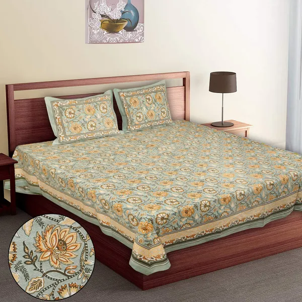 Mutlicolor_Cotton_Royal_Blossom_Empire_Double_Bedsheet_With_Pillow_Cover_108_X_108_Cm